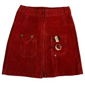 IKKS Girls Size 6 Red Corduroy Skirt Full Zip Adjustable Waist Made France